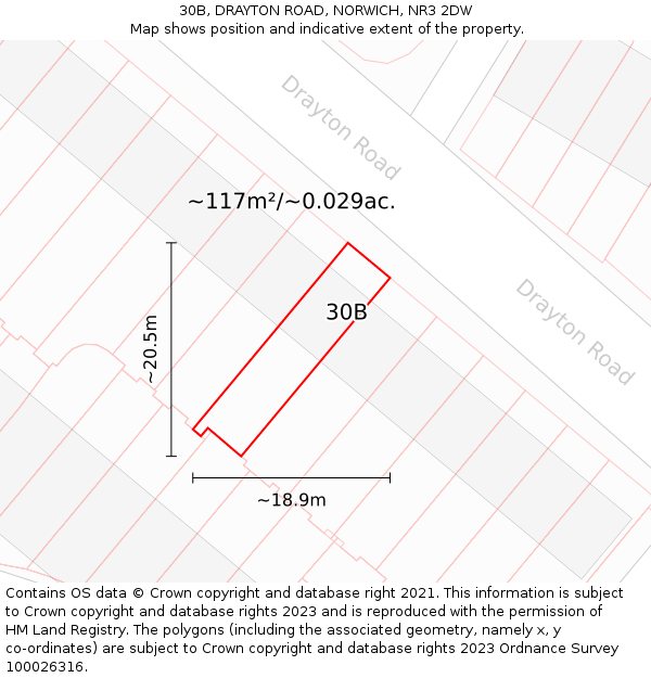 30B, DRAYTON ROAD, NORWICH, NR3 2DW: Plot and title map