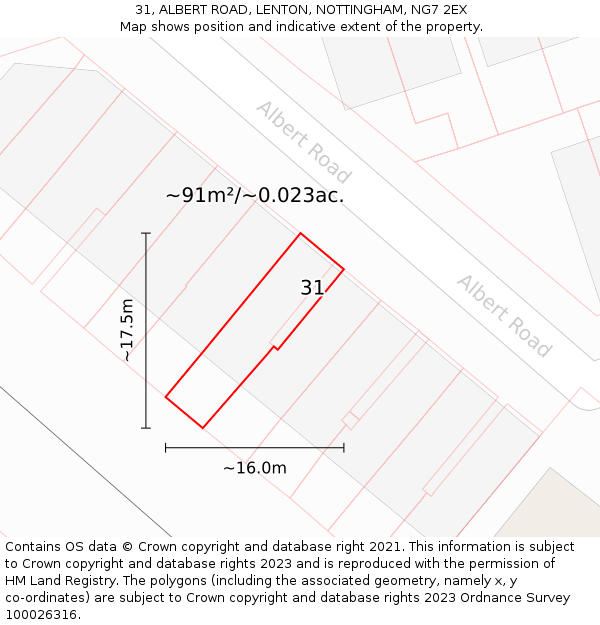 31, ALBERT ROAD, LENTON, NOTTINGHAM, NG7 2EX: Plot and title map