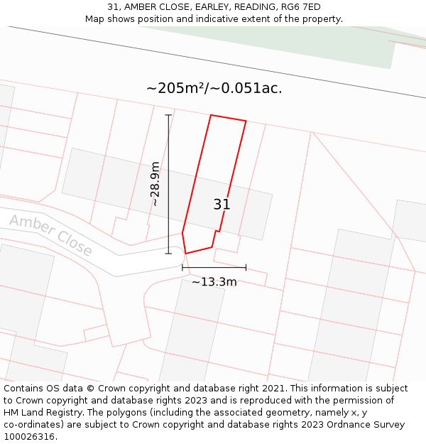 31, AMBER CLOSE, EARLEY, READING, RG6 7ED: Plot and title map
