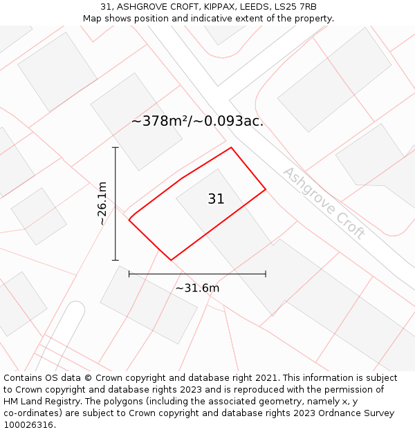 31, ASHGROVE CROFT, KIPPAX, LEEDS, LS25 7RB: Plot and title map