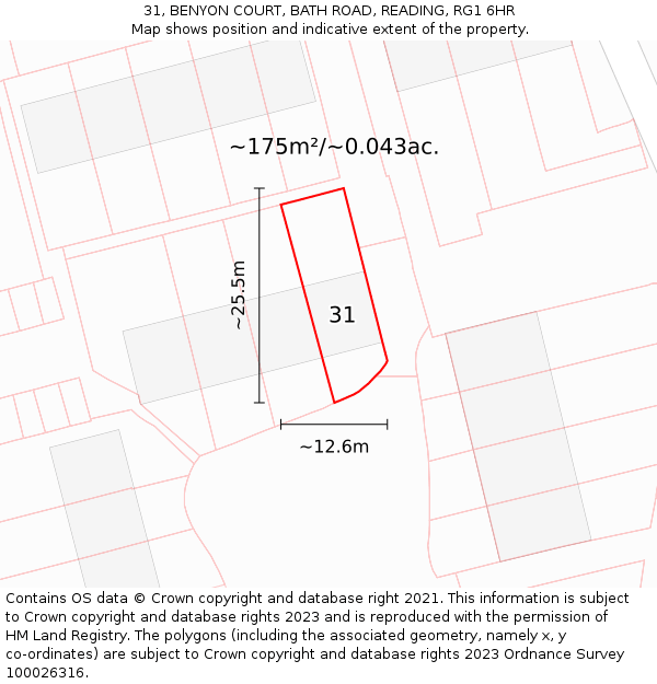 31, BENYON COURT, BATH ROAD, READING, RG1 6HR: Plot and title map