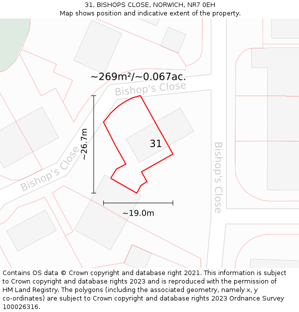 31, BISHOPS CLOSE, NORWICH, NR7 0EH: Plot and title map