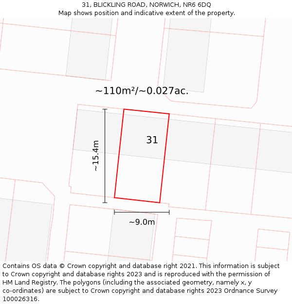 31, BLICKLING ROAD, NORWICH, NR6 6DQ: Plot and title map