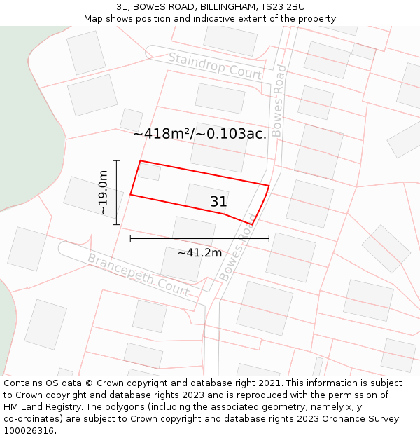 31, BOWES ROAD, BILLINGHAM, TS23 2BU: Plot and title map