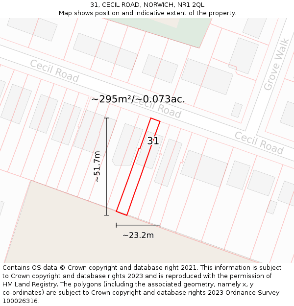 31, CECIL ROAD, NORWICH, NR1 2QL: Plot and title map