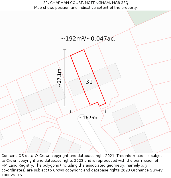 31, CHAPMAN COURT, NOTTINGHAM, NG8 3FQ: Plot and title map