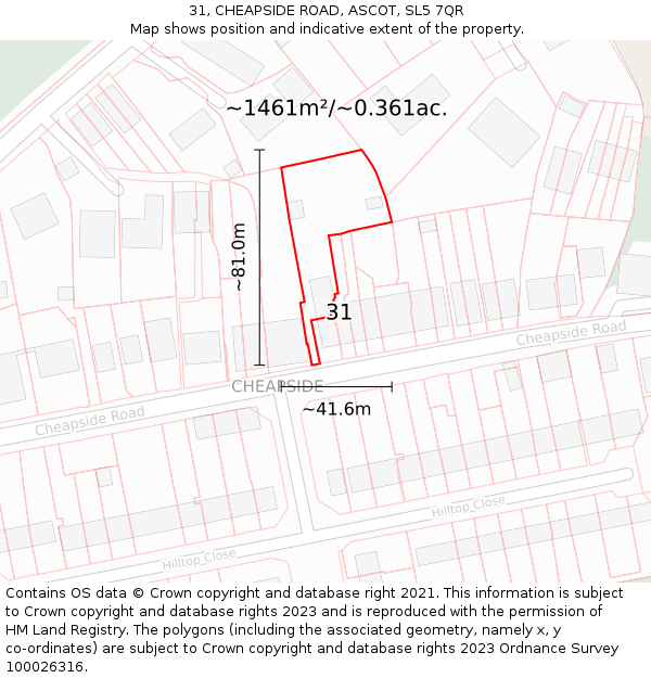 31, CHEAPSIDE ROAD, ASCOT, SL5 7QR: Plot and title map