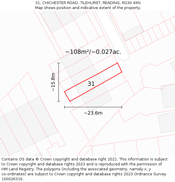 31, CHICHESTER ROAD, TILEHURST, READING, RG30 4XN: Plot and title map