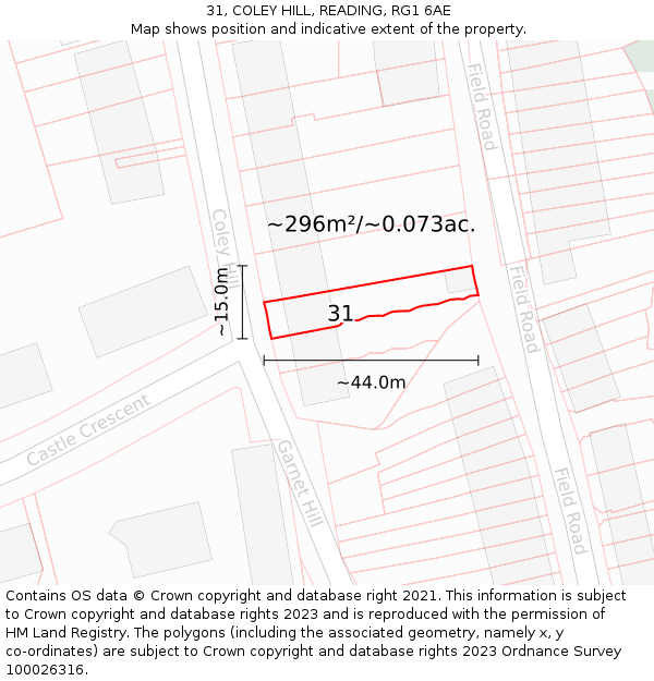 31, COLEY HILL, READING, RG1 6AE: Plot and title map