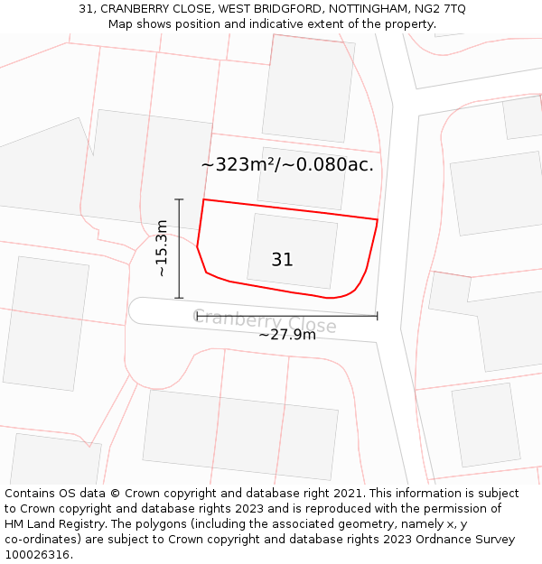 31, CRANBERRY CLOSE, WEST BRIDGFORD, NOTTINGHAM, NG2 7TQ: Plot and title map