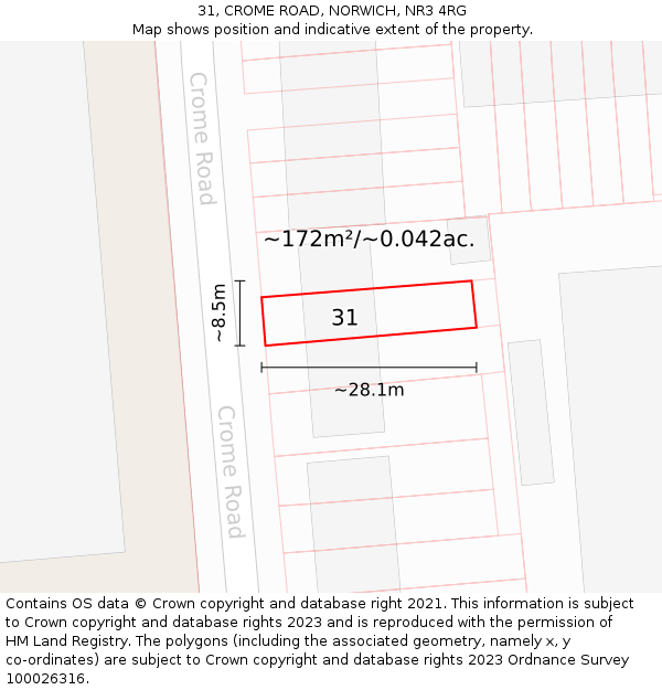31, CROME ROAD, NORWICH, NR3 4RG: Plot and title map
