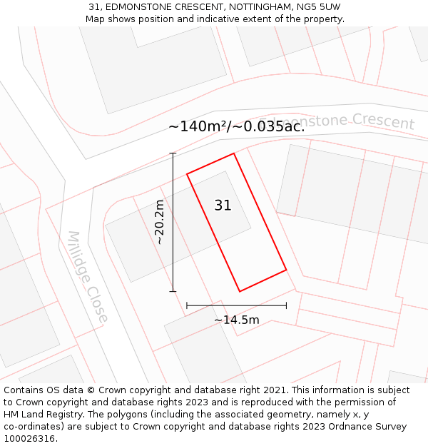 31, EDMONSTONE CRESCENT, NOTTINGHAM, NG5 5UW: Plot and title map