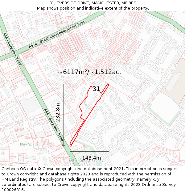 31, EVERSIDE DRIVE, MANCHESTER, M8 8ES: Plot and title map