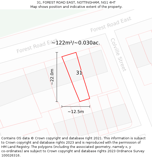 31, FOREST ROAD EAST, NOTTINGHAM, NG1 4HT: Plot and title map