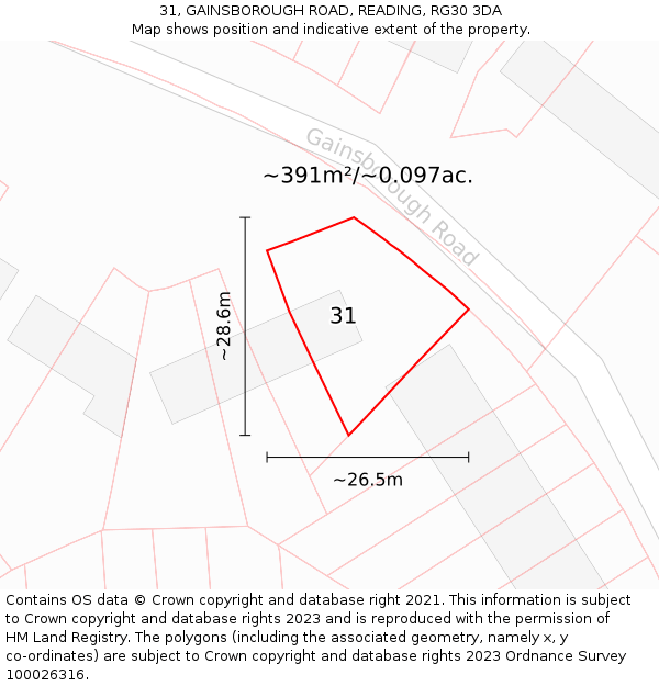 31, GAINSBOROUGH ROAD, READING, RG30 3DA: Plot and title map