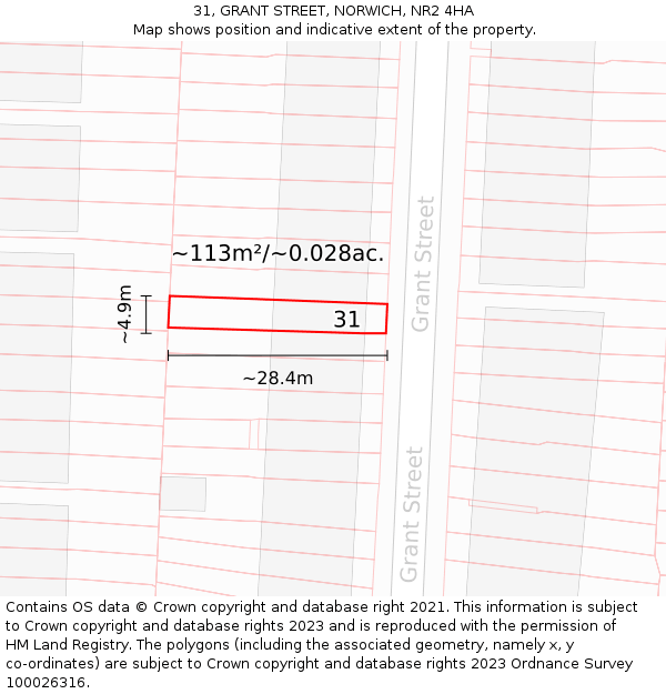 31, GRANT STREET, NORWICH, NR2 4HA: Plot and title map