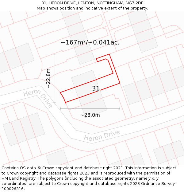 31, HERON DRIVE, LENTON, NOTTINGHAM, NG7 2DE: Plot and title map