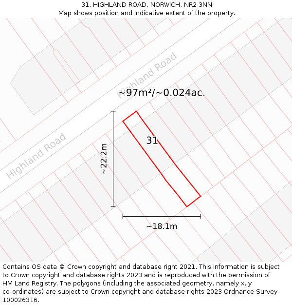 31, HIGHLAND ROAD, NORWICH, NR2 3NN: Plot and title map
