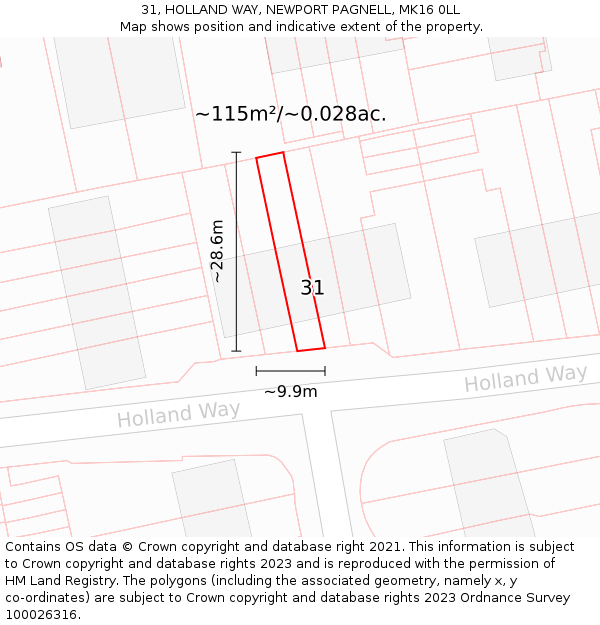 31, HOLLAND WAY, NEWPORT PAGNELL, MK16 0LL: Plot and title map