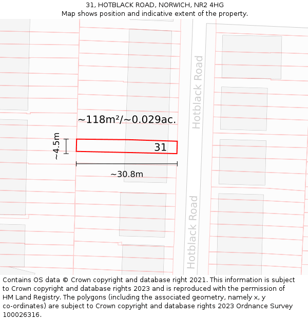 31, HOTBLACK ROAD, NORWICH, NR2 4HG: Plot and title map