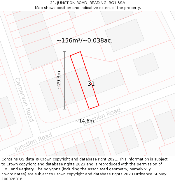 31, JUNCTION ROAD, READING, RG1 5SA: Plot and title map