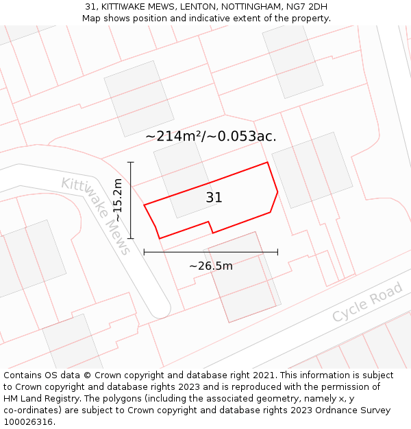 31, KITTIWAKE MEWS, LENTON, NOTTINGHAM, NG7 2DH: Plot and title map