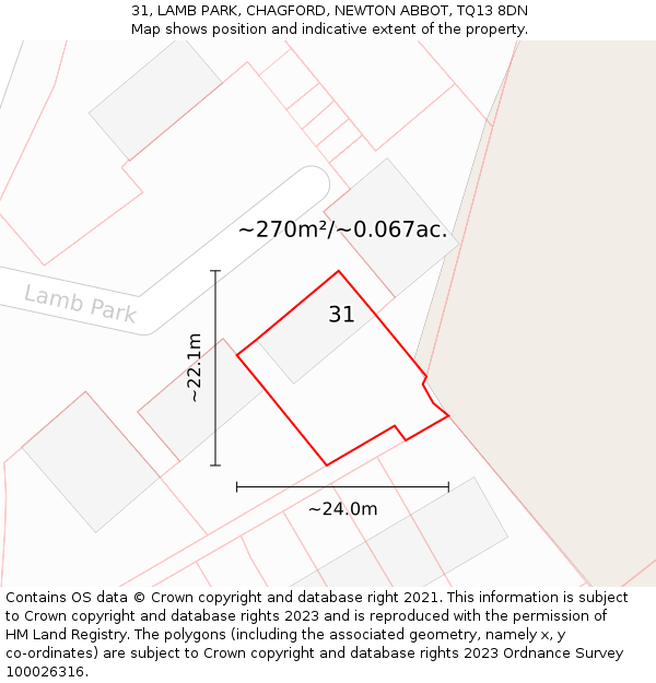 31, LAMB PARK, CHAGFORD, NEWTON ABBOT, TQ13 8DN: Plot and title map
