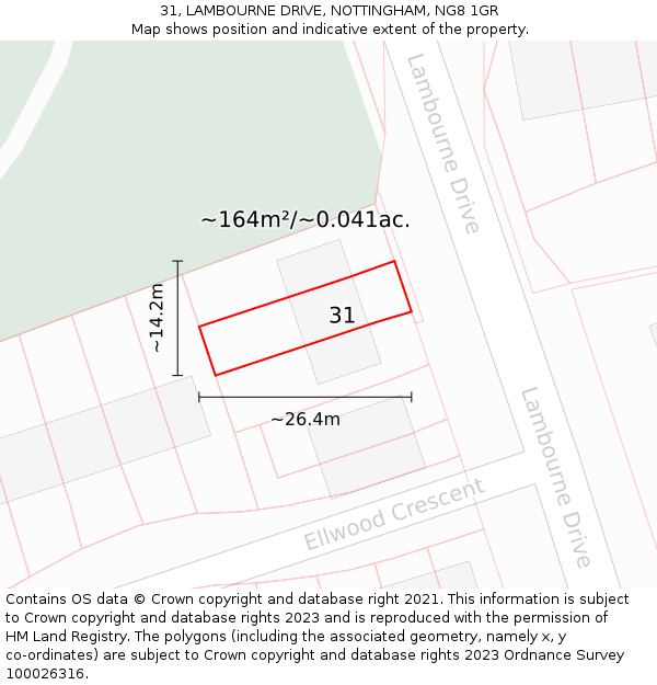 31, LAMBOURNE DRIVE, NOTTINGHAM, NG8 1GR: Plot and title map