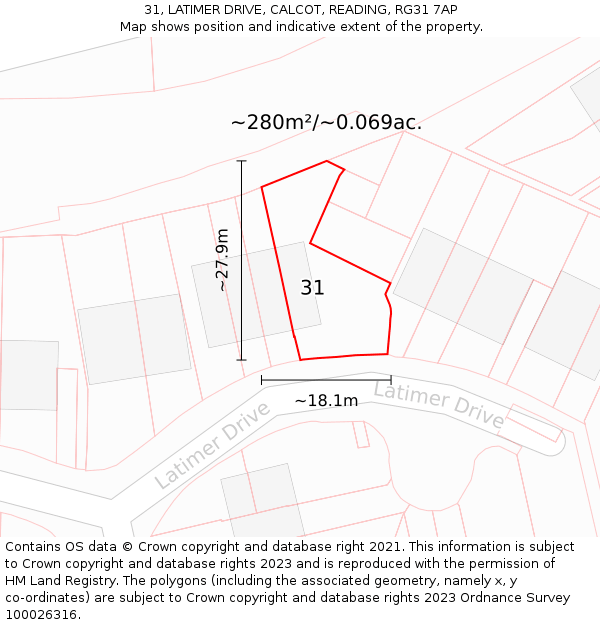 31, LATIMER DRIVE, CALCOT, READING, RG31 7AP: Plot and title map