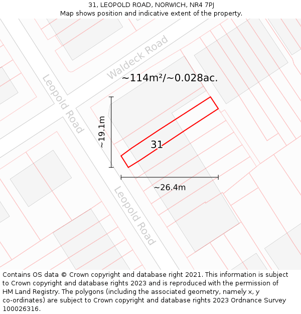 31, LEOPOLD ROAD, NORWICH, NR4 7PJ: Plot and title map