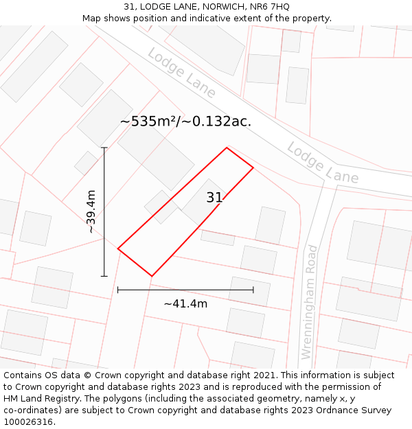 31, LODGE LANE, NORWICH, NR6 7HQ: Plot and title map