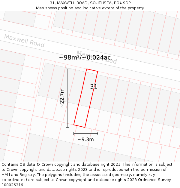 31, MAXWELL ROAD, SOUTHSEA, PO4 9DP: Plot and title map