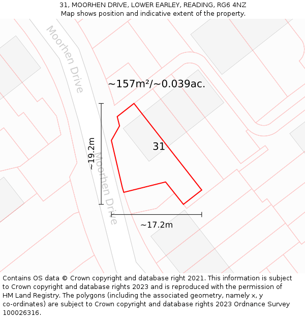 31, MOORHEN DRIVE, LOWER EARLEY, READING, RG6 4NZ: Plot and title map