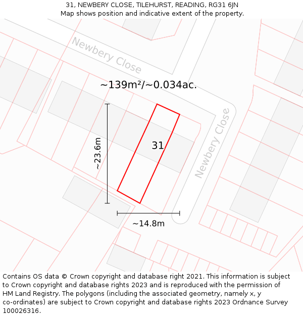 31, NEWBERY CLOSE, TILEHURST, READING, RG31 6JN: Plot and title map