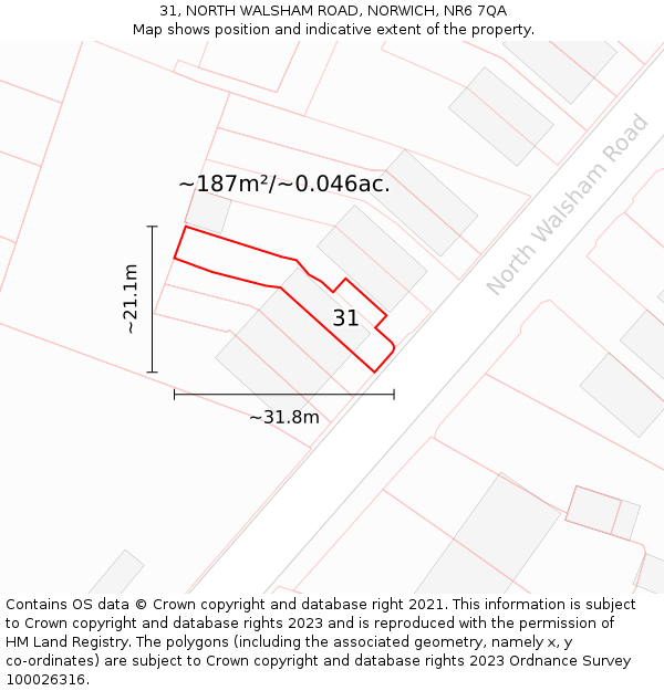 31, NORTH WALSHAM ROAD, NORWICH, NR6 7QA: Plot and title map