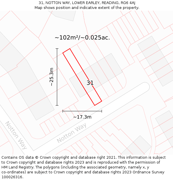 31, NOTTON WAY, LOWER EARLEY, READING, RG6 4AJ: Plot and title map
