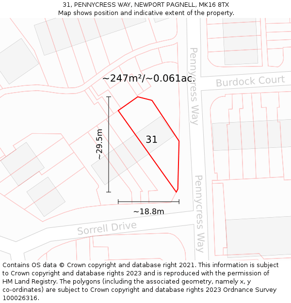 31, PENNYCRESS WAY, NEWPORT PAGNELL, MK16 8TX: Plot and title map