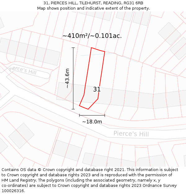 31, PIERCES HILL, TILEHURST, READING, RG31 6RB: Plot and title map