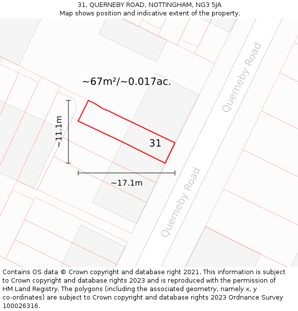 31, QUERNEBY ROAD, NOTTINGHAM, NG3 5JA: Plot and title map