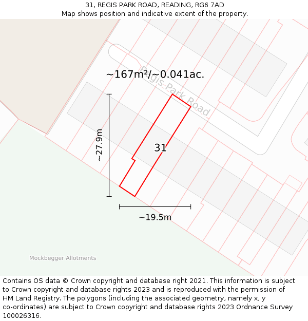 31, REGIS PARK ROAD, READING, RG6 7AD: Plot and title map