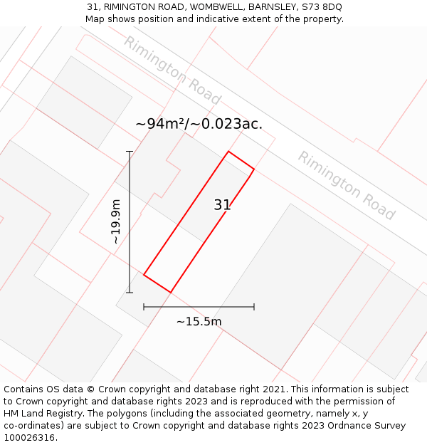 31, RIMINGTON ROAD, WOMBWELL, BARNSLEY, S73 8DQ: Plot and title map