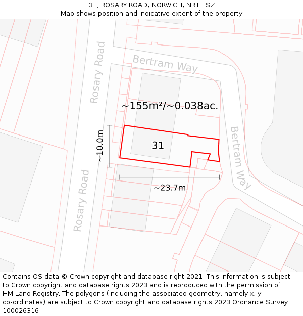 31, ROSARY ROAD, NORWICH, NR1 1SZ: Plot and title map