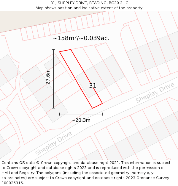 31, SHEPLEY DRIVE, READING, RG30 3HG: Plot and title map
