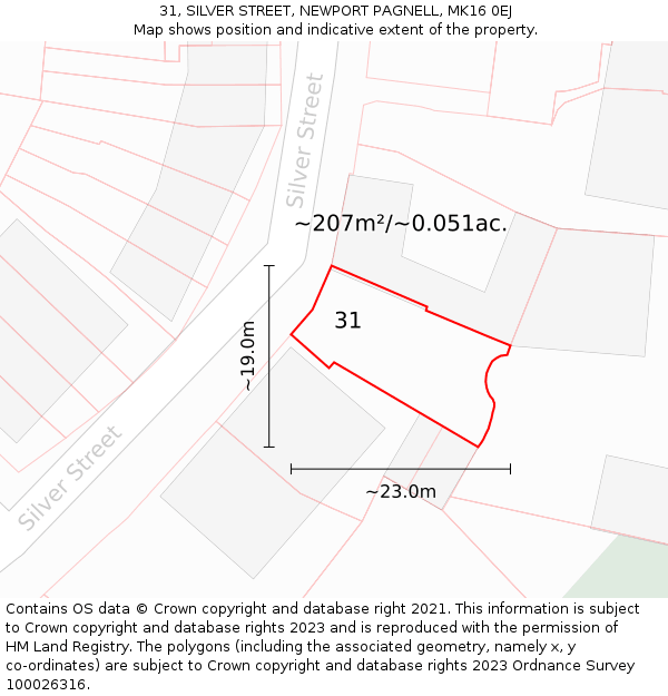 31, SILVER STREET, NEWPORT PAGNELL, MK16 0EJ: Plot and title map