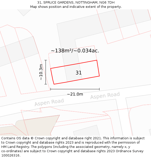 31, SPRUCE GARDENS, NOTTINGHAM, NG6 7DH: Plot and title map