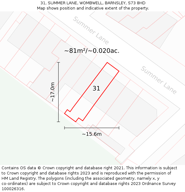 31, SUMMER LANE, WOMBWELL, BARNSLEY, S73 8HD: Plot and title map