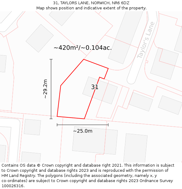 31, TAYLORS LANE, NORWICH, NR6 6DZ: Plot and title map