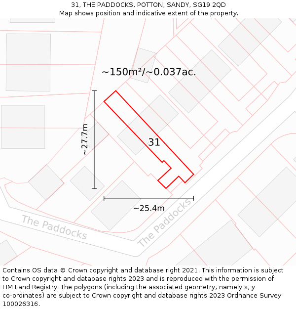 31, THE PADDOCKS, POTTON, SANDY, SG19 2QD: Plot and title map