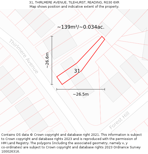 31, THIRLMERE AVENUE, TILEHURST, READING, RG30 6XR: Plot and title map
