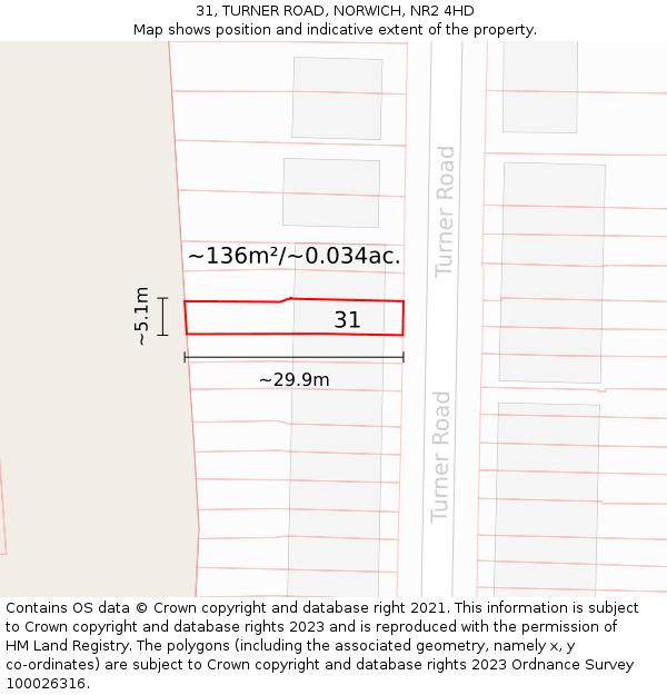 31, TURNER ROAD, NORWICH, NR2 4HD: Plot and title map